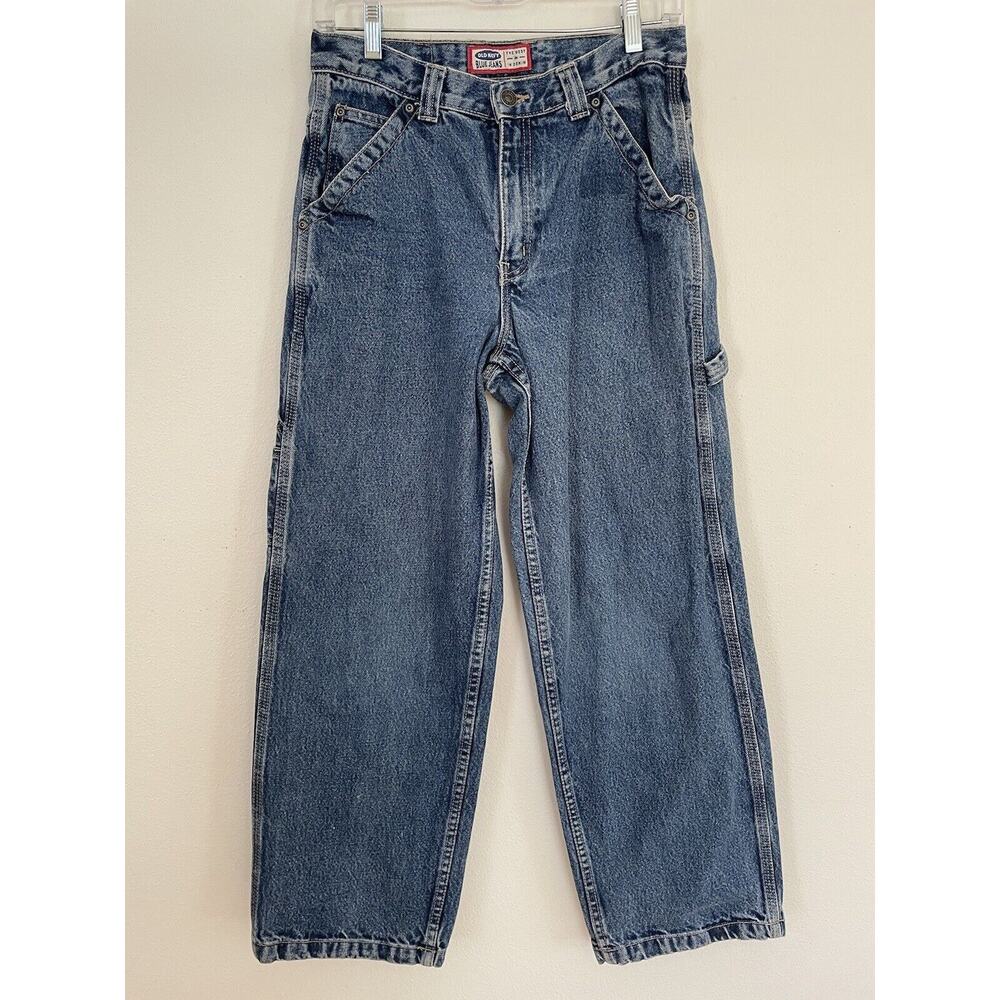 Vintage 90s Old Navy Dungaree Baggy Skate Carpenter Denim Jeans Med Wash 28x25
